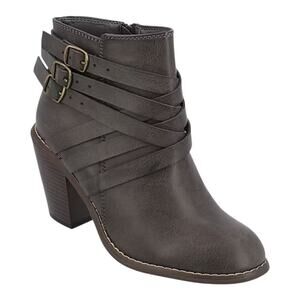 Journee Women's Strap Round Toe Stacked Heel Dress Booties Gray Size 9 W